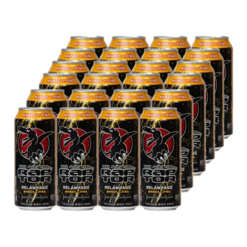 Bebida Energizante de Mango y Piña Raptor Relámpago Lata 473ml 24Pack